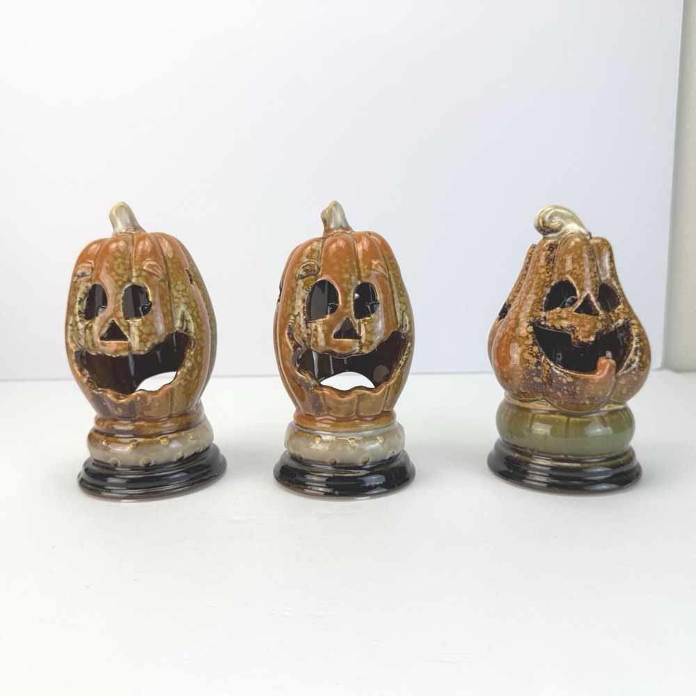 Set of 3 Collections‎ Ceramic Pumpkin Tea Light Holder